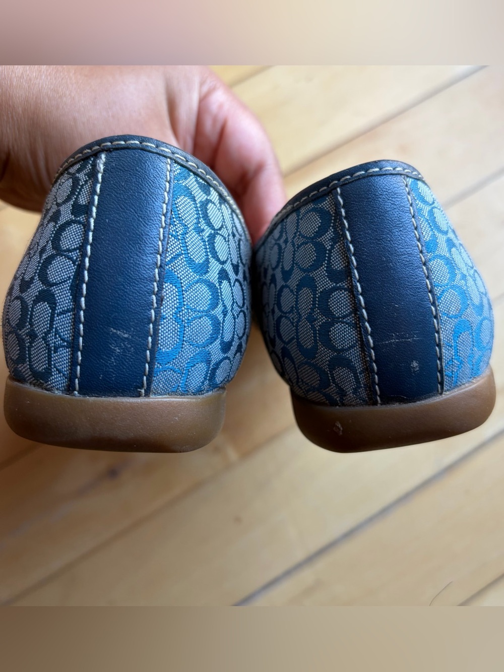 COACH Denim Blue Crystal Signature C Canvas Buckle Ballet Flats Slip-On Shoes 8 - Picture 8 of 13